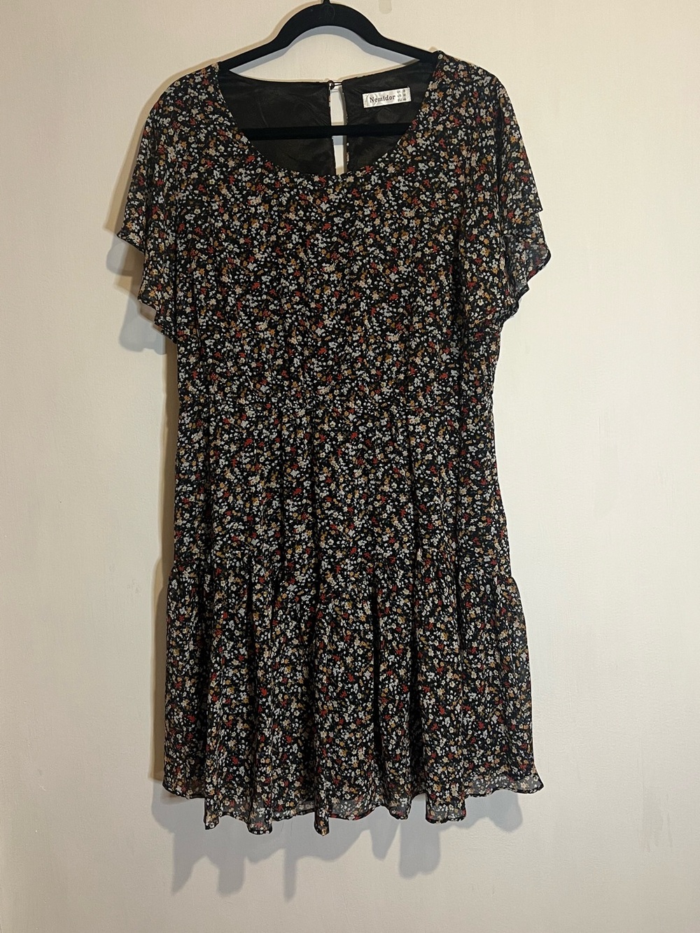 Cottage Core Fall Nemidor Black Mini Dress with Multicolor Floral Print size 14
